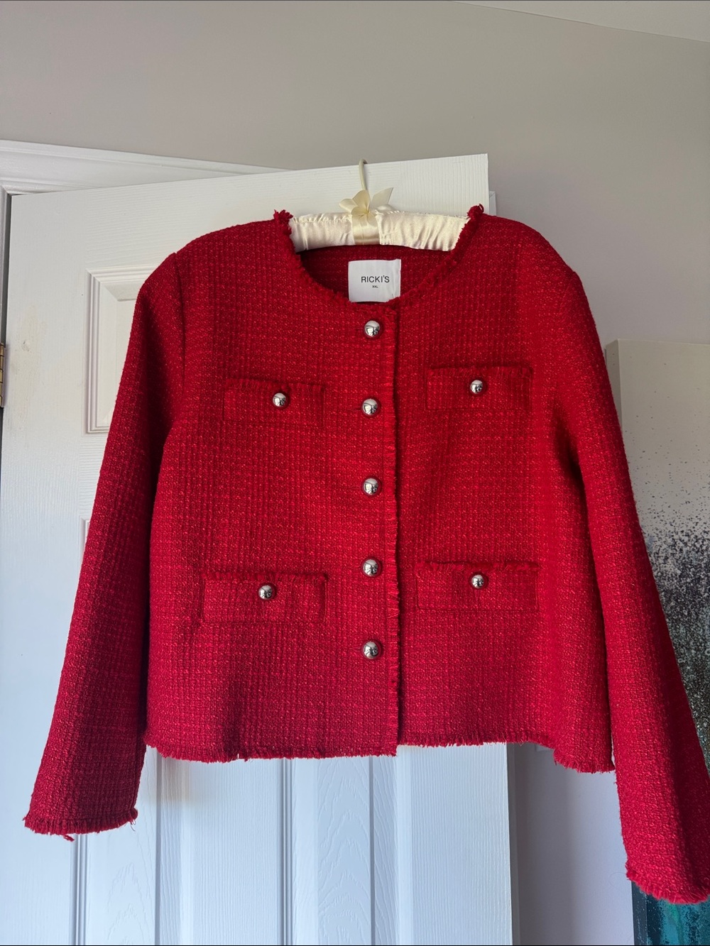 Ricki's Vibrant Red Tweed Pocketed Jacket